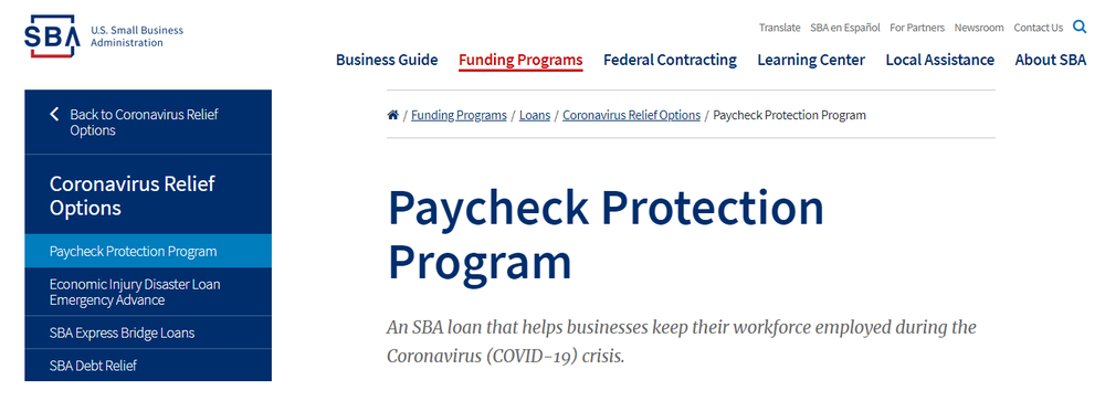 Paycheck Protection Program US Small Business Administration